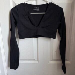 Garage Black Long Sleeve Ribbed Crop Top - Size S